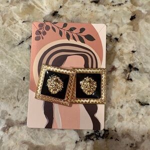 Elegant Gold and Black Square Lion Head Earrings